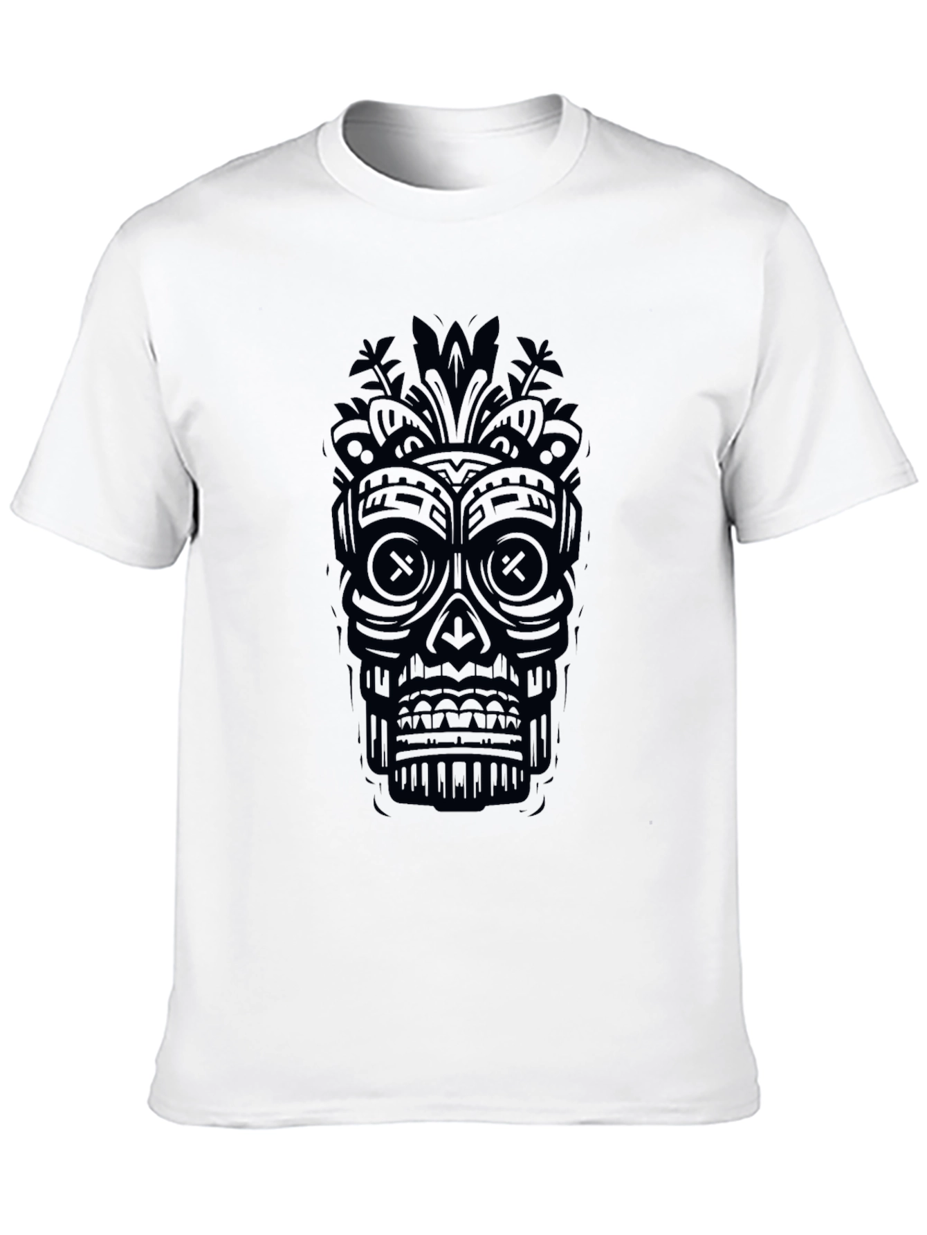 Black Tiki Skull Graphic Tee - Unique Design