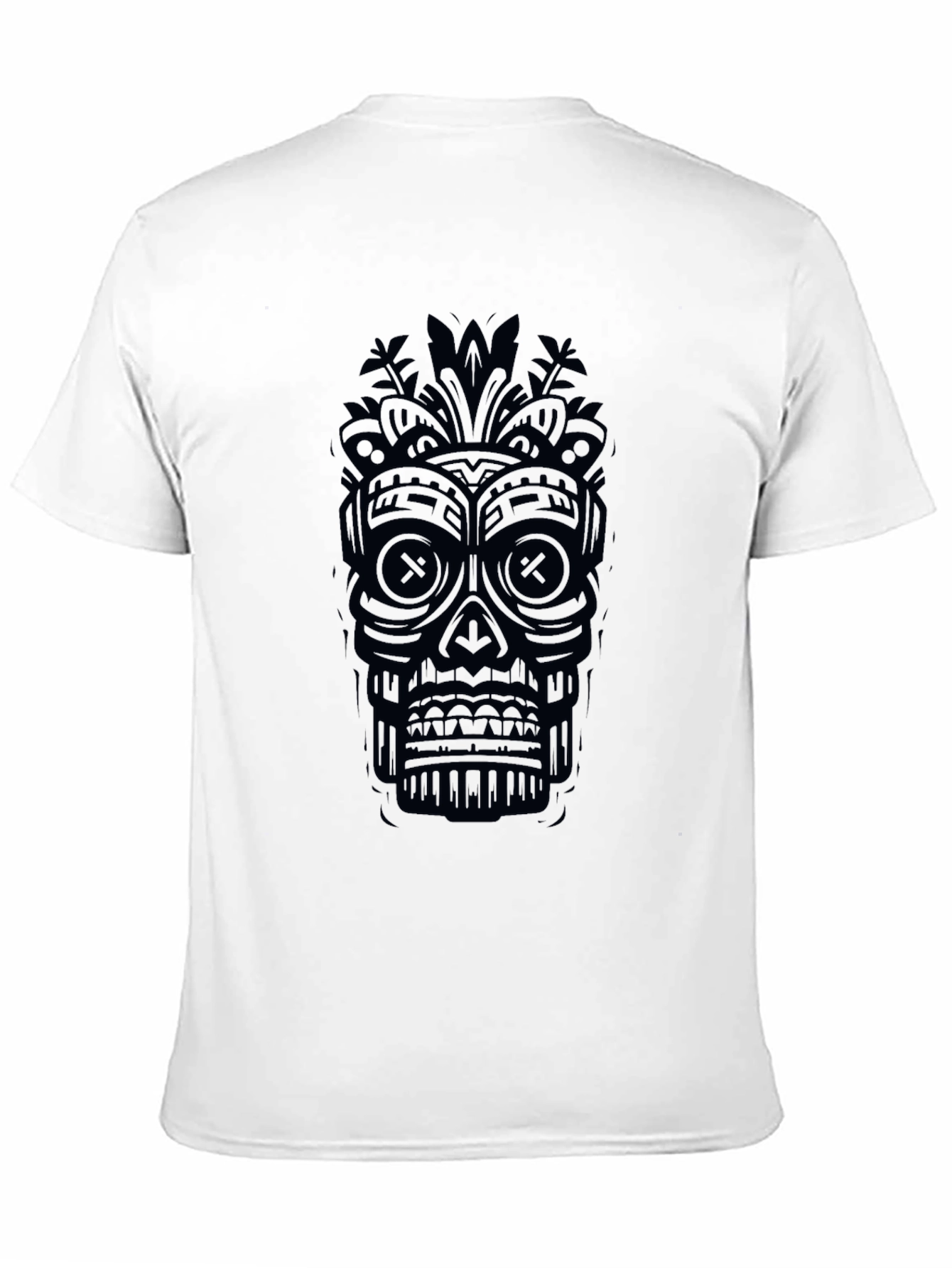 Black Tiki Skull Graphic Tee - Unique Design