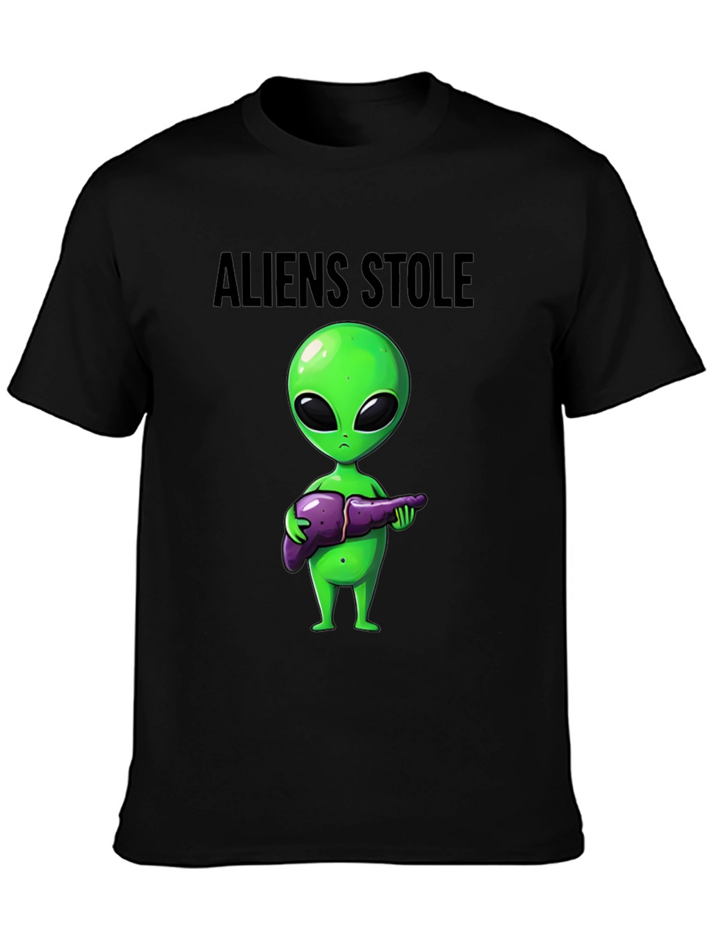 Aliens Stole My Liver Black T-Shirt