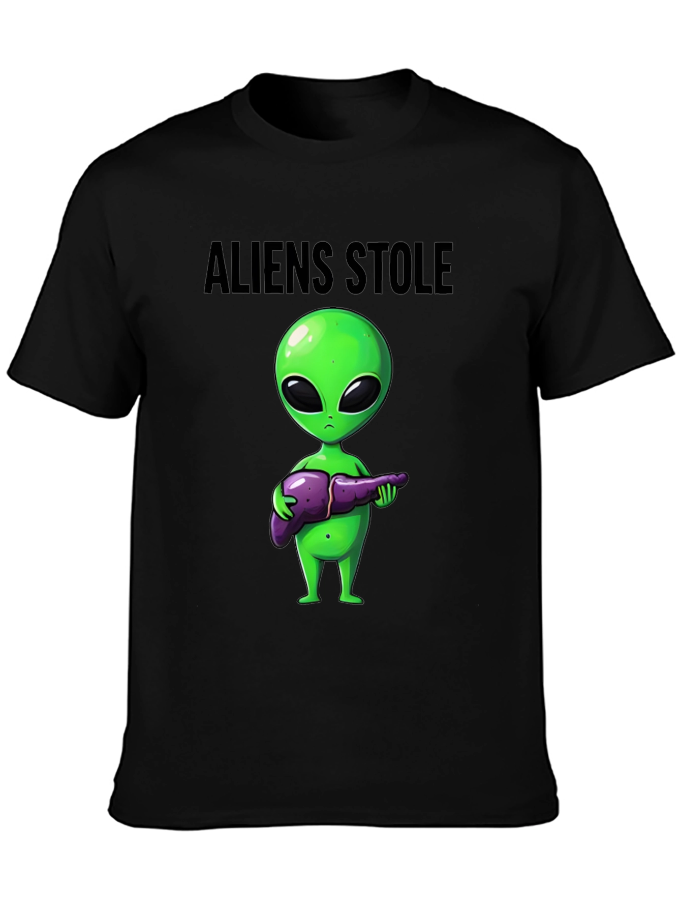Aliens Stole My Liver Black T-Shirt