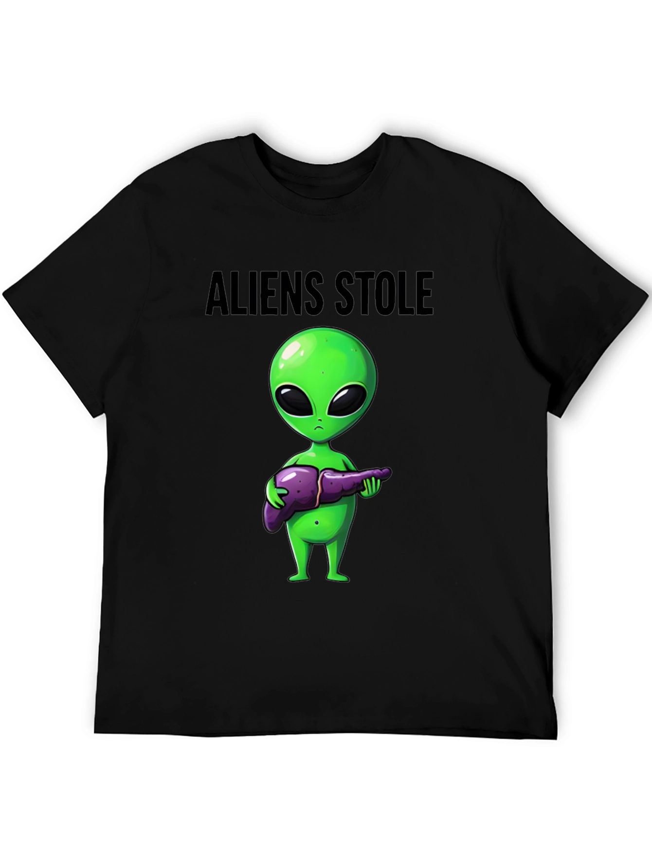 Aliens Stole My Liver Black T-Shirt