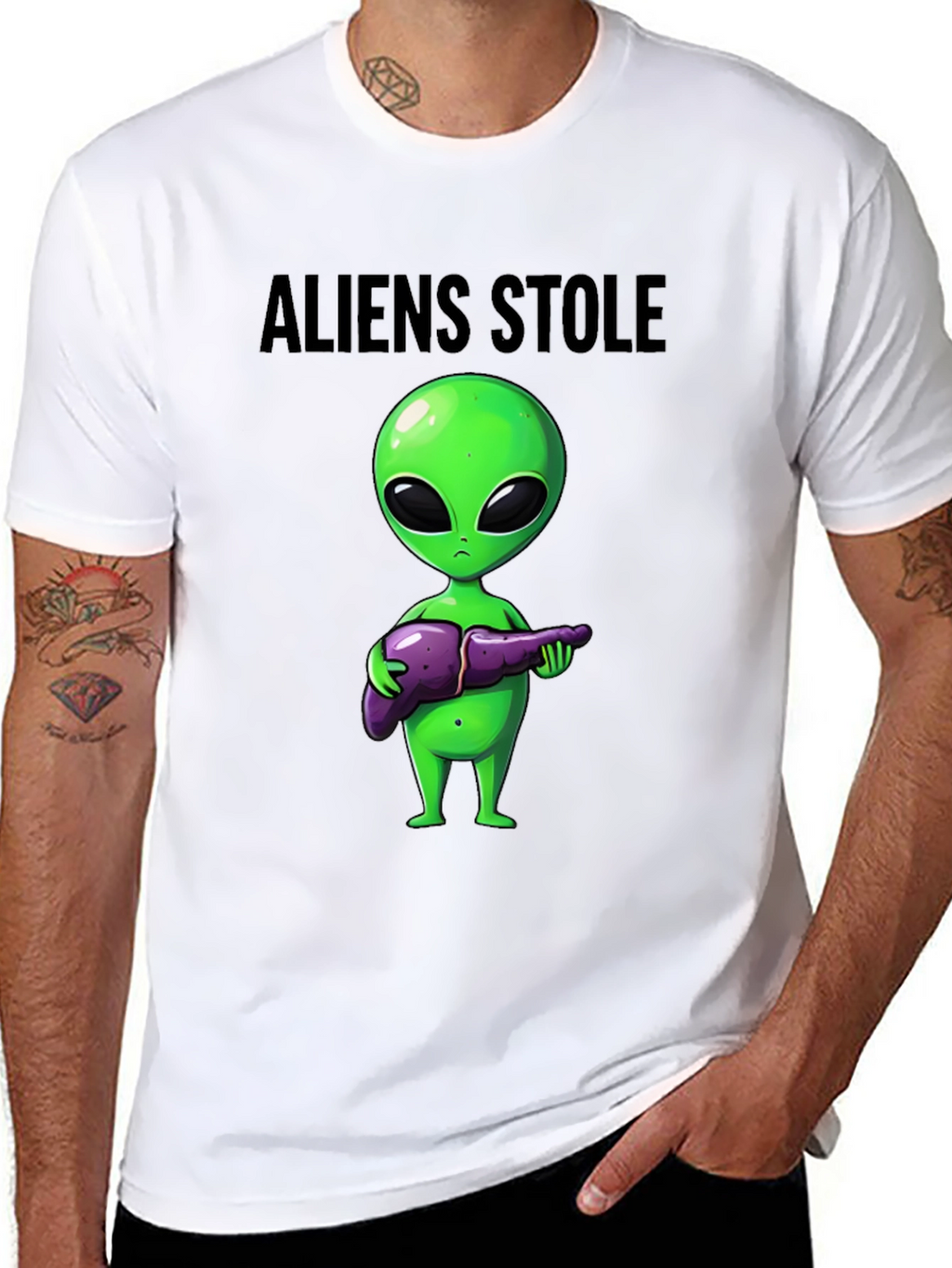Aliens Stole My Liver Black T-Shirt