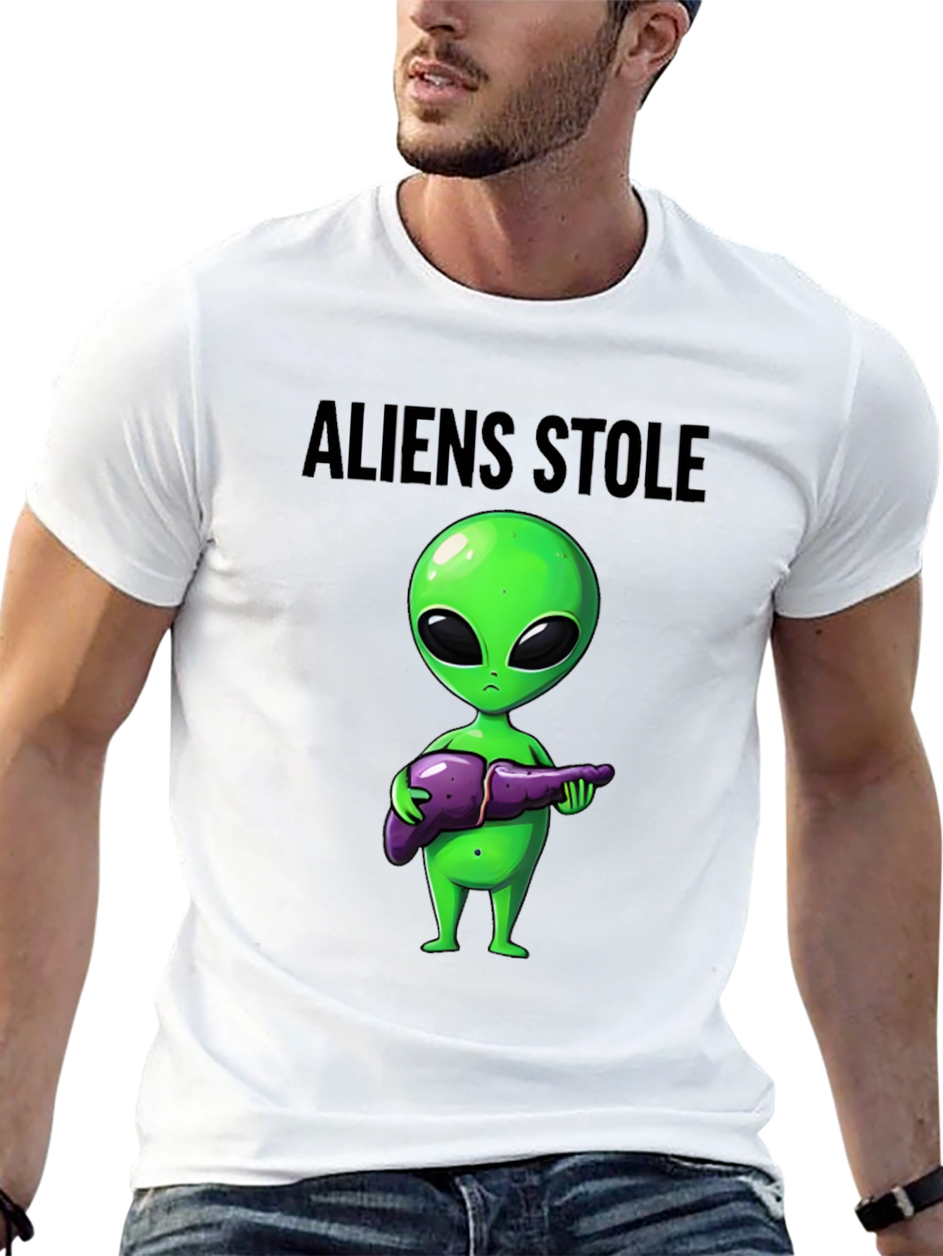 Aliens Stole My Liver Black T-Shirt