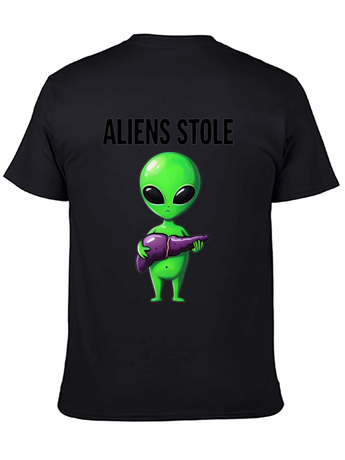 Aliens Stole My Liver Black T-Shirt