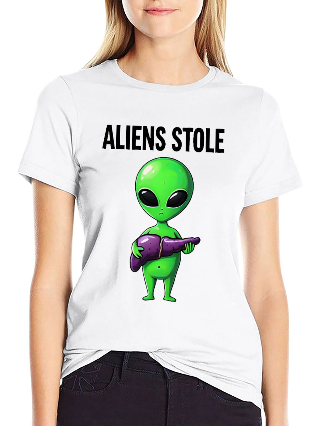 Aliens Stole My Liver Black T-Shirt
