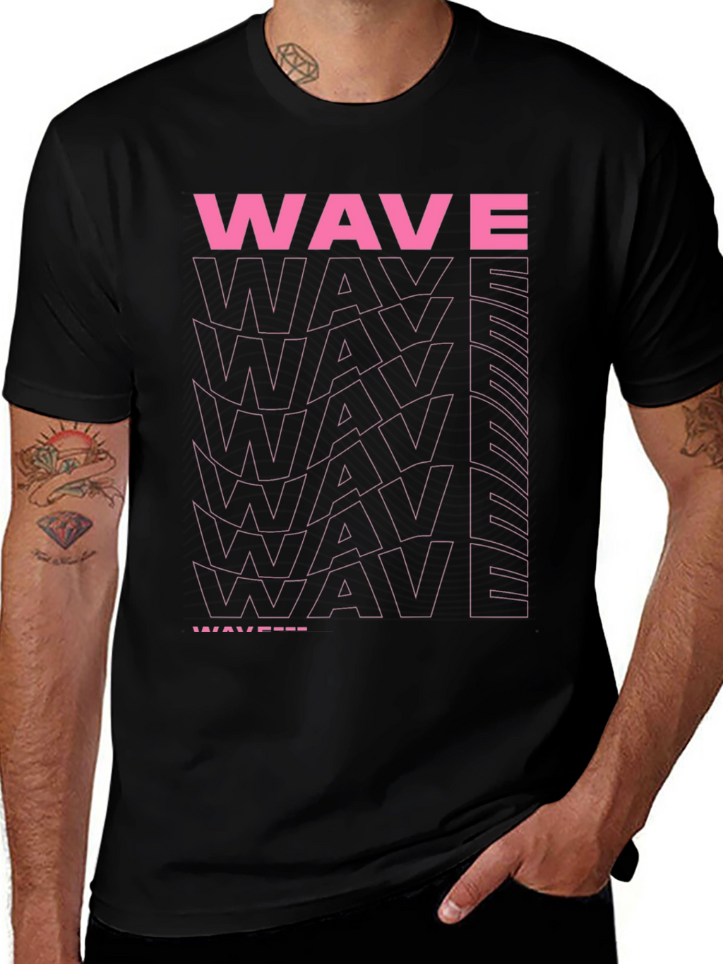 Retro Wave Graphic Print Black Tee