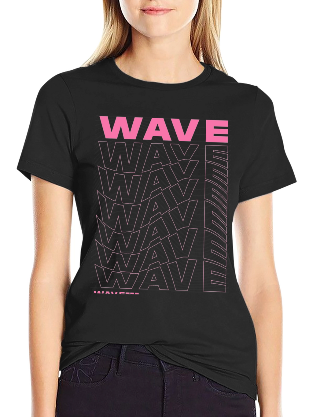 Retro Wave Graphic Print Black Tee