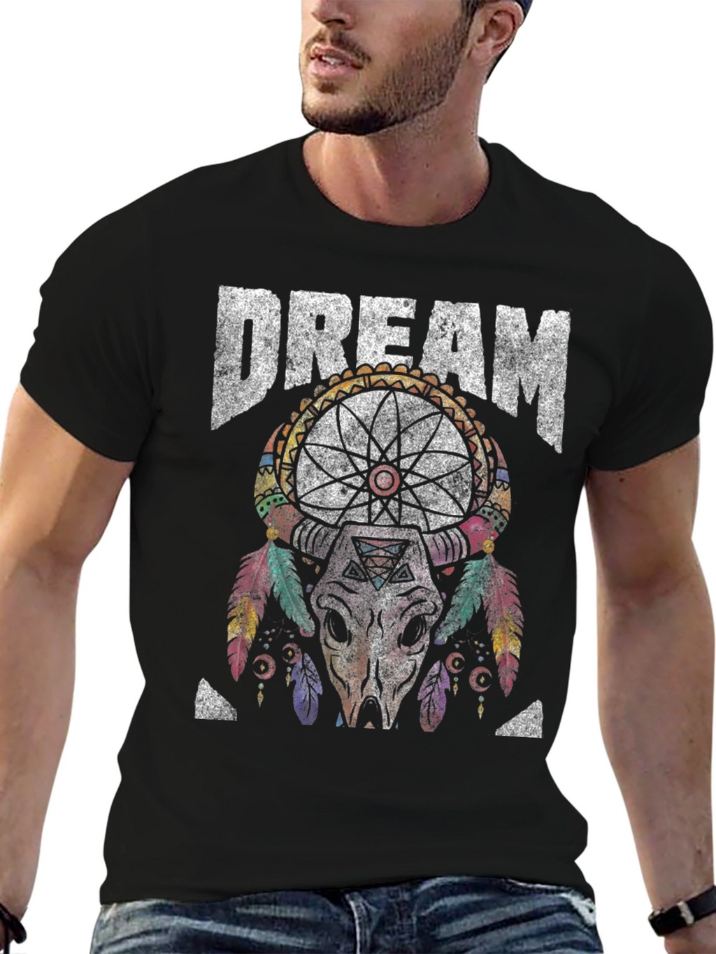Dreamcatcher Skull Graphic Tee - Black