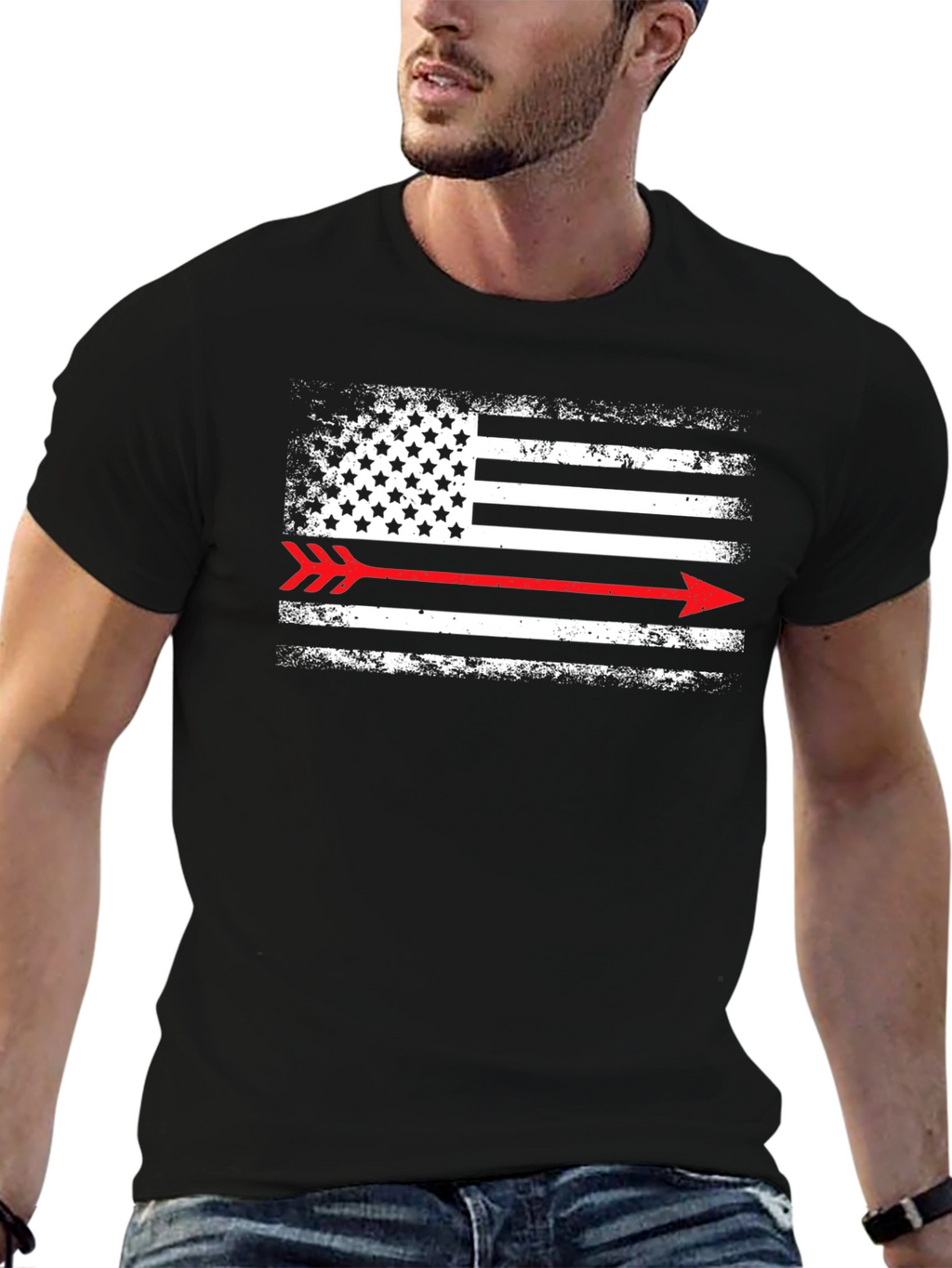 American Flag Arrow T-Shirt - Distressed Black Graphic Tee