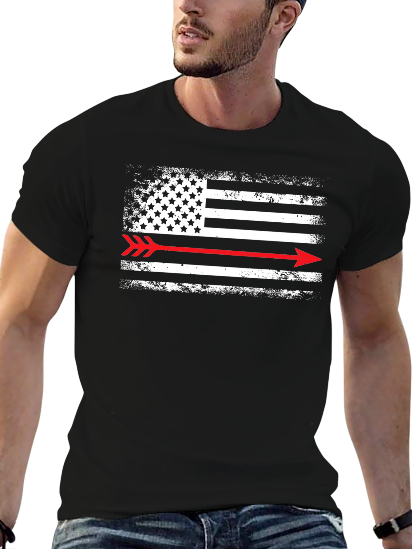 American Flag Arrow T-Shirt - Distressed Black Graphic Tee