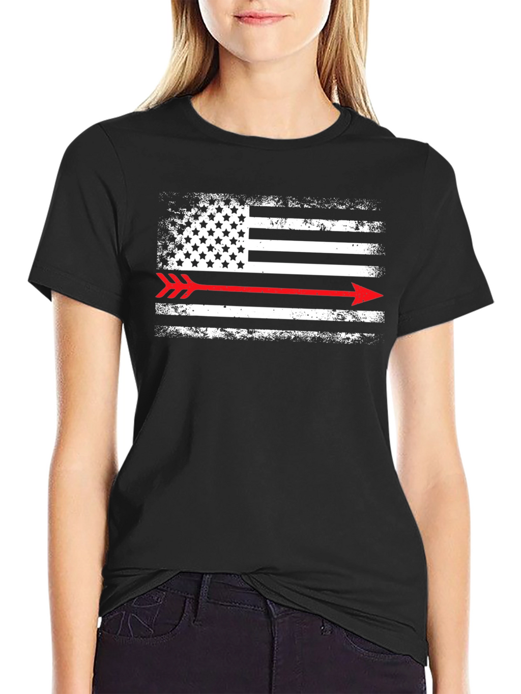 American Flag Arrow T-Shirt - Distressed Black Graphic Tee