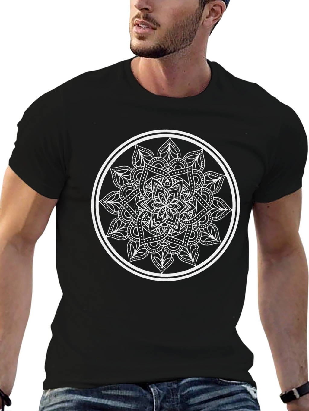 Black T-Shirt with Mandala Design