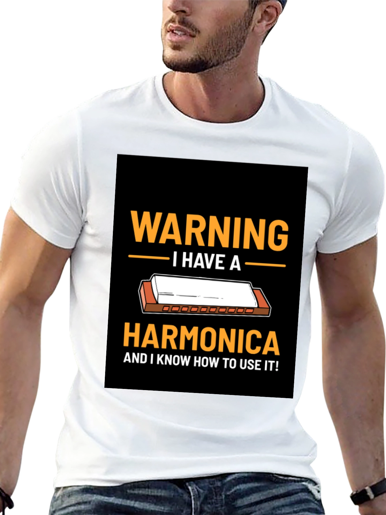 Warning Harmonica T-Shirt - Music Lover Gift