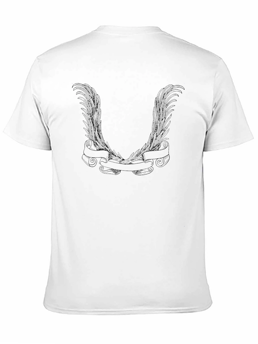 Mens Black Graphic Tee - Wings & Banner Design