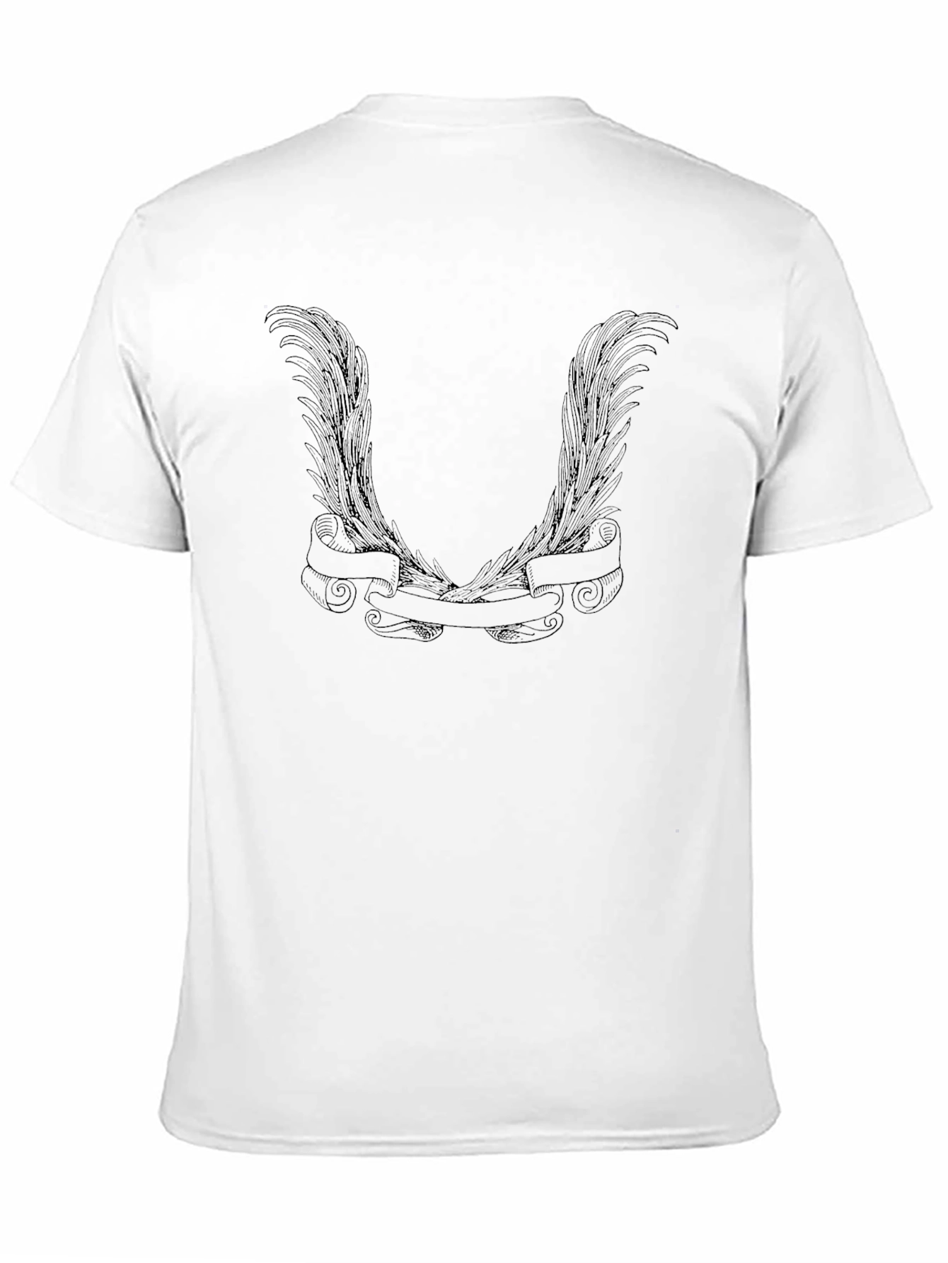 Mens Black Graphic Tee - Wings & Banner Design