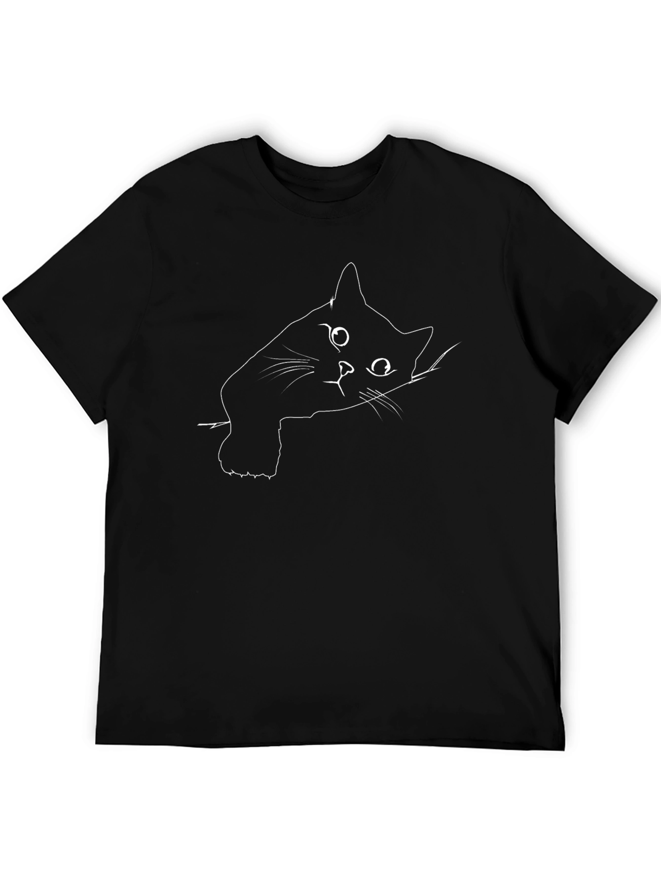 Black Cat Line Art Graphic Tee - Mens
