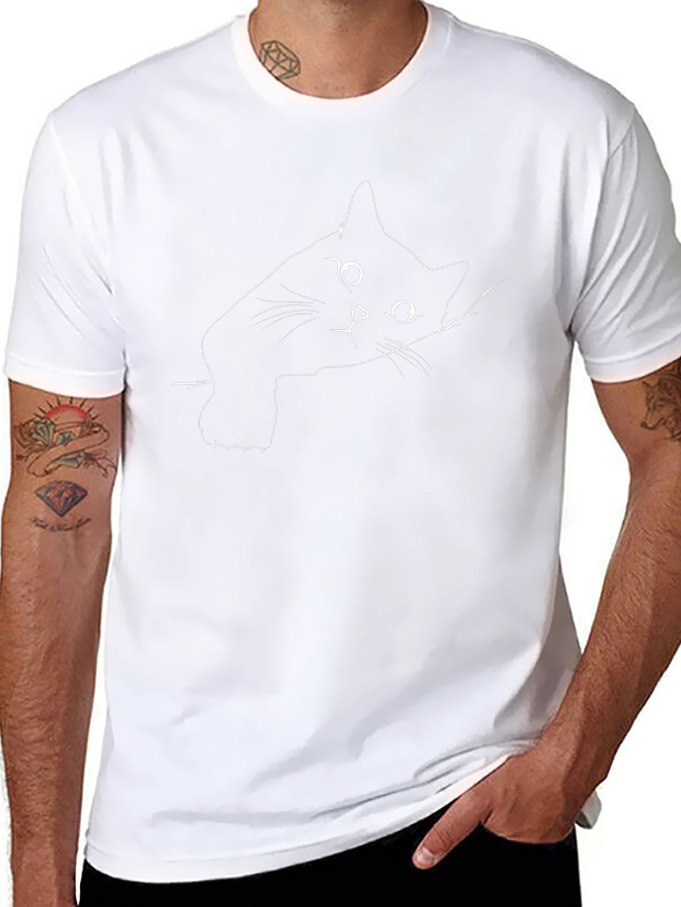 Black Cat Line Art Graphic Tee - Mens