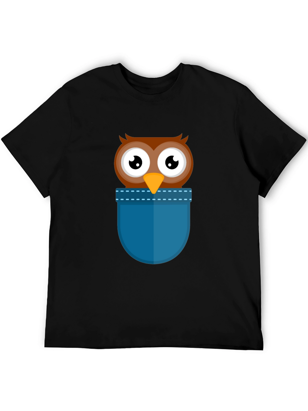 Cartoon Owl Pocket T-Shirt - Black