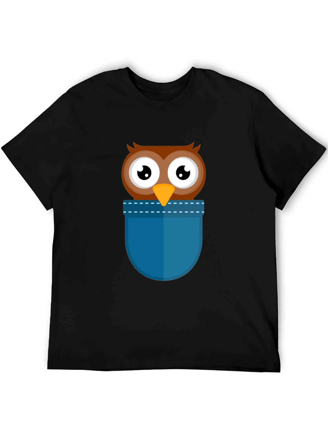 Cartoon Owl Pocket T-Shirt - Black