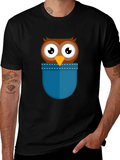 Cartoon Owl Pocket T-Shirt - Black