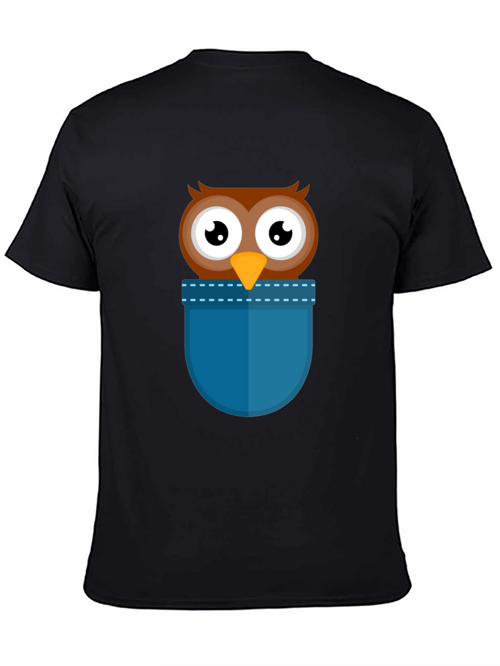 Cartoon Owl Pocket T-Shirt - Black