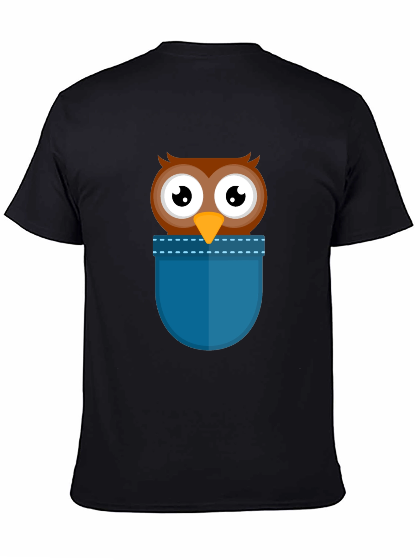 Cartoon Owl Pocket T-Shirt - Black