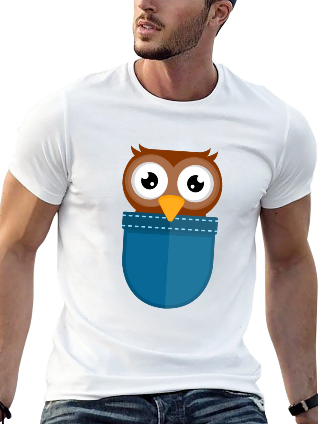 Cartoon Owl Pocket T-Shirt - Black