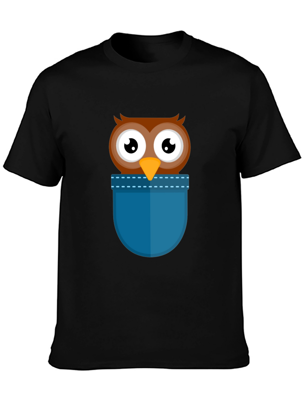 Cartoon Owl Pocket T-Shirt - Black