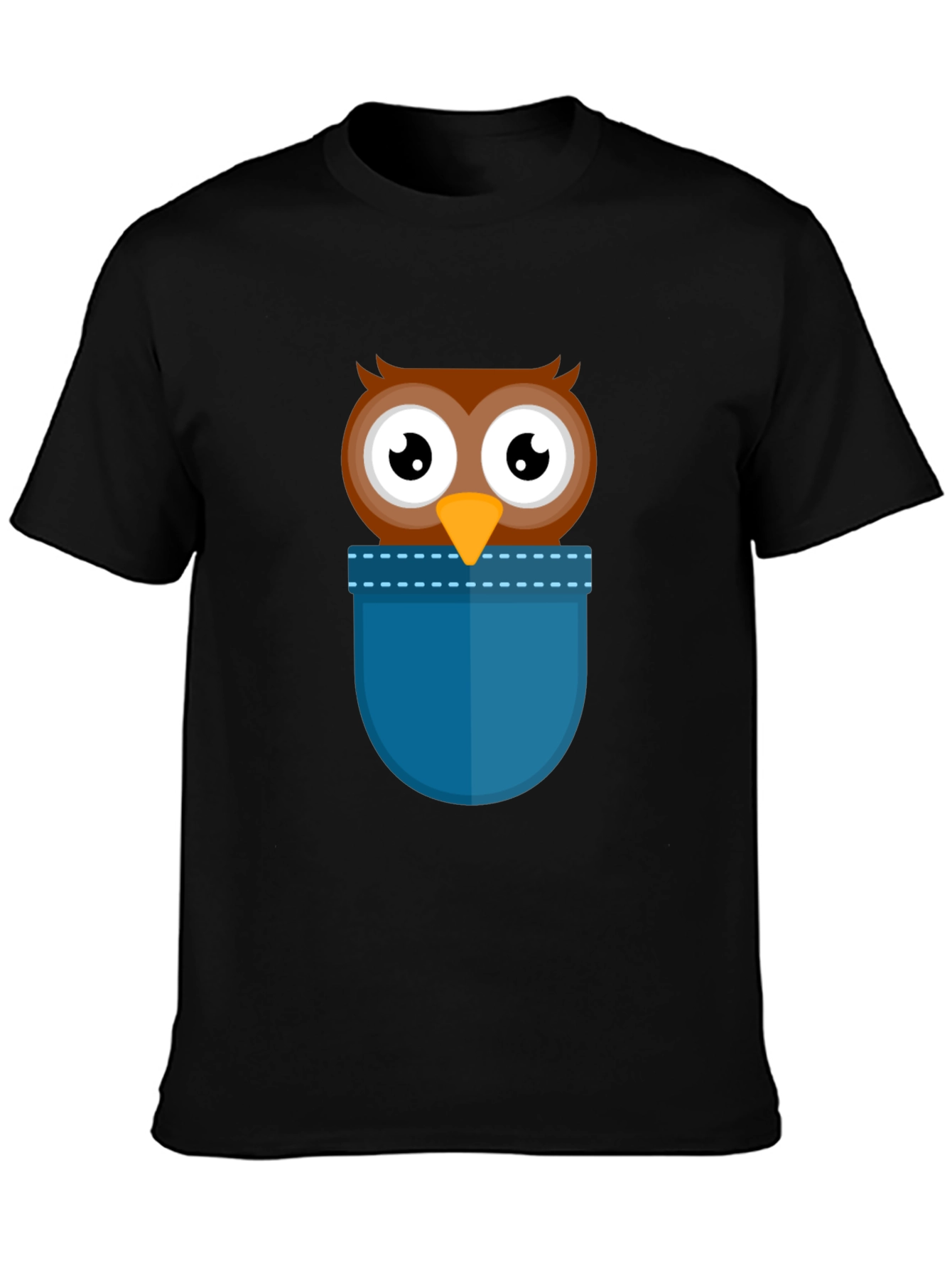 Cartoon Owl Pocket T-Shirt - Black