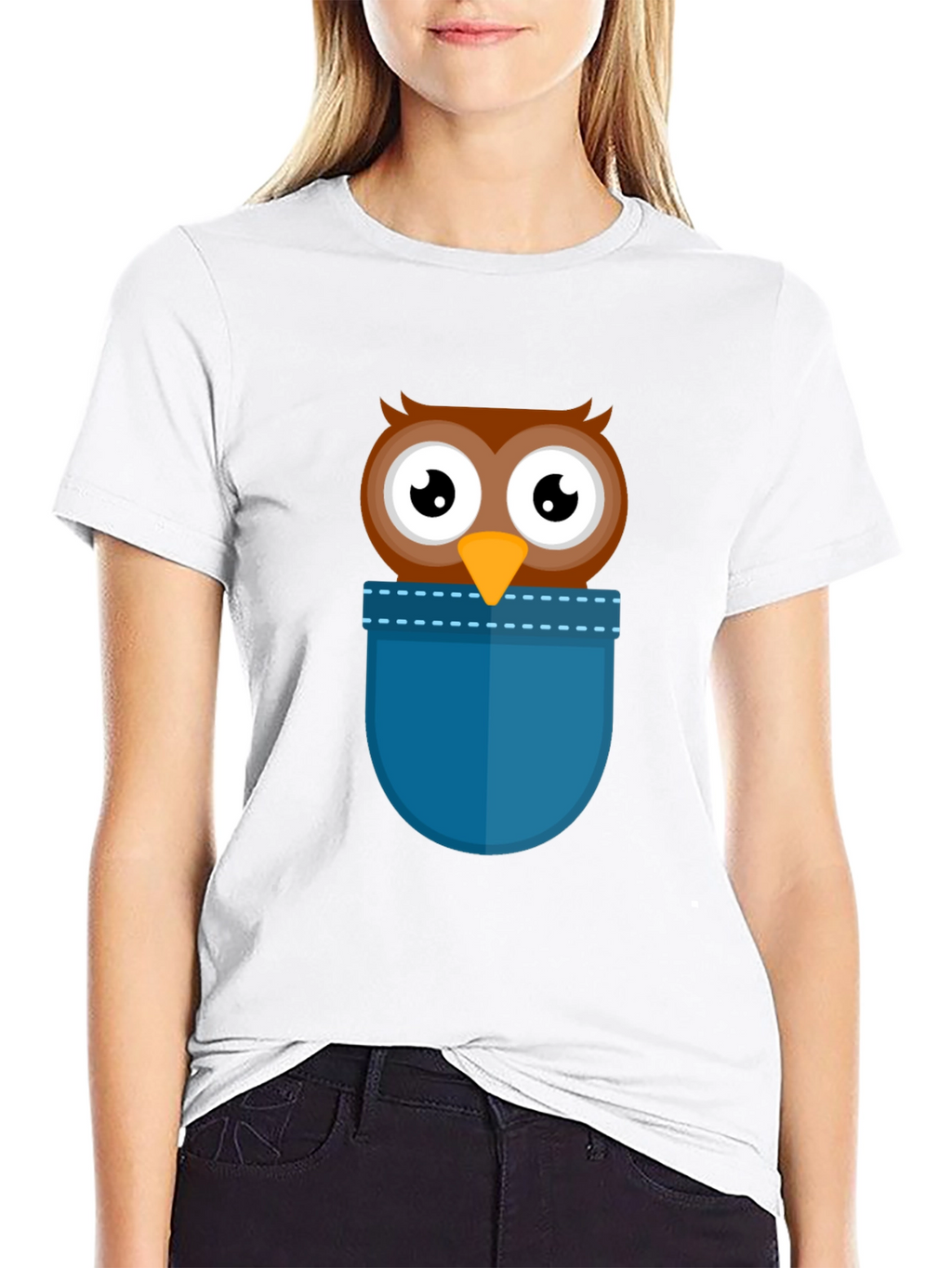 Cartoon Owl Pocket T-Shirt - Black