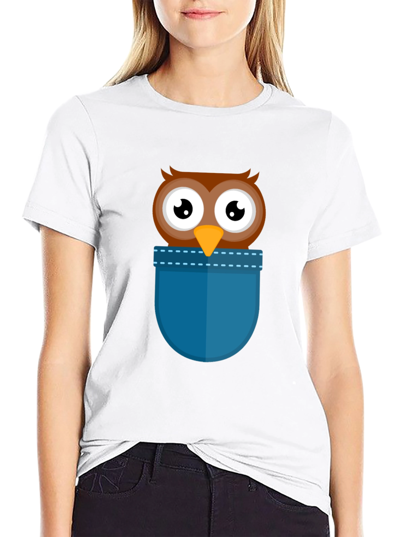 Cartoon Owl Pocket T-Shirt - Black