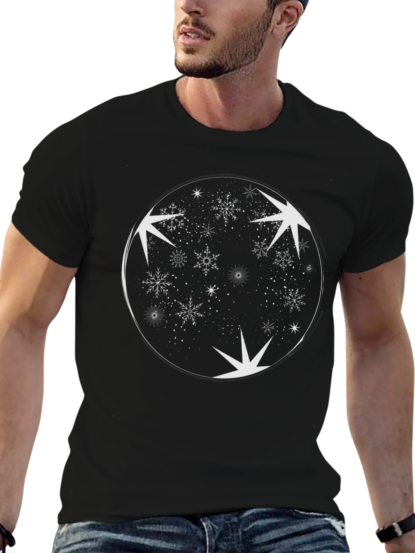 Snowflake Starry Night Black T-Shirt