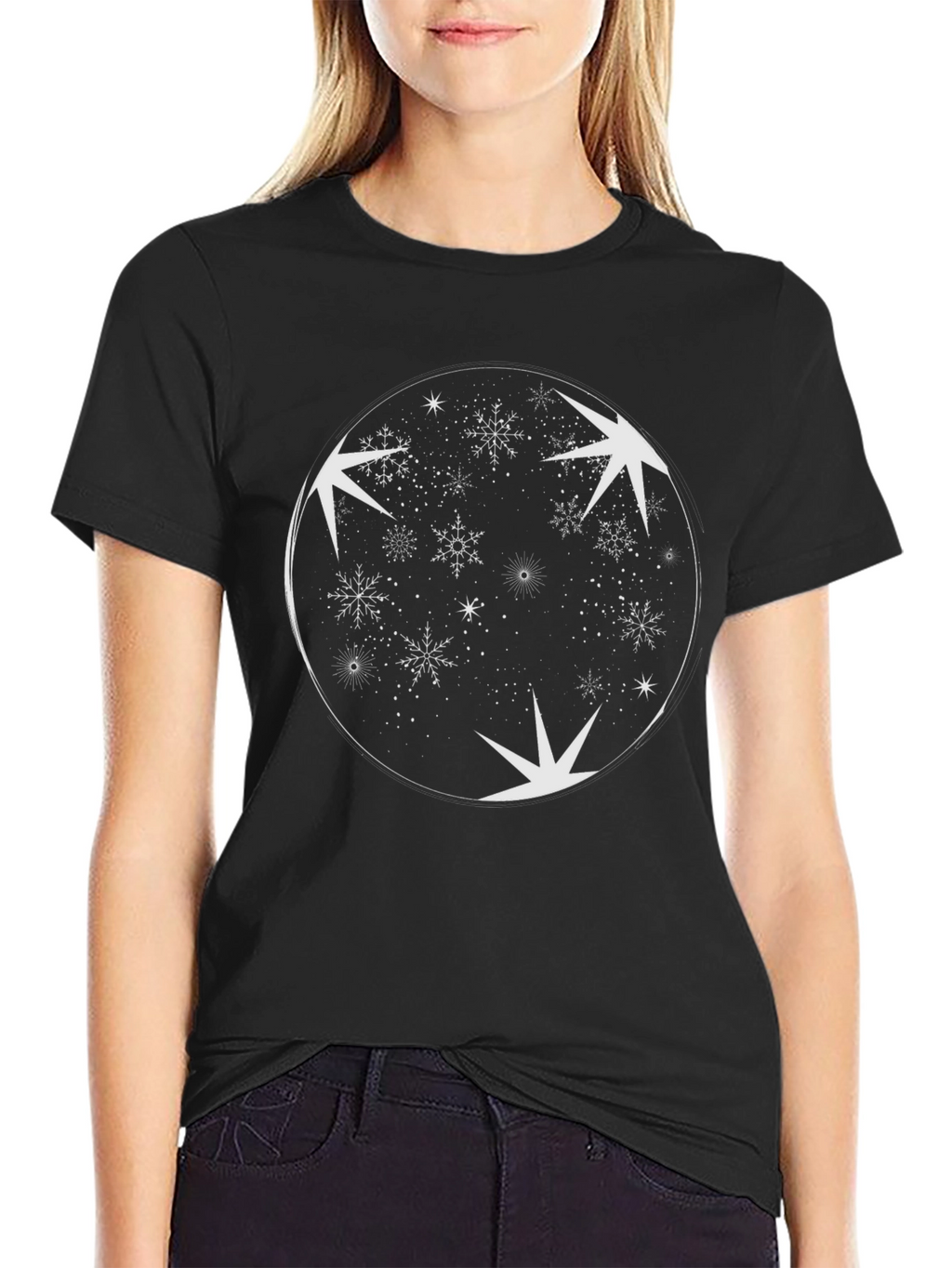 Snowflake Starry Night Black T-Shirt