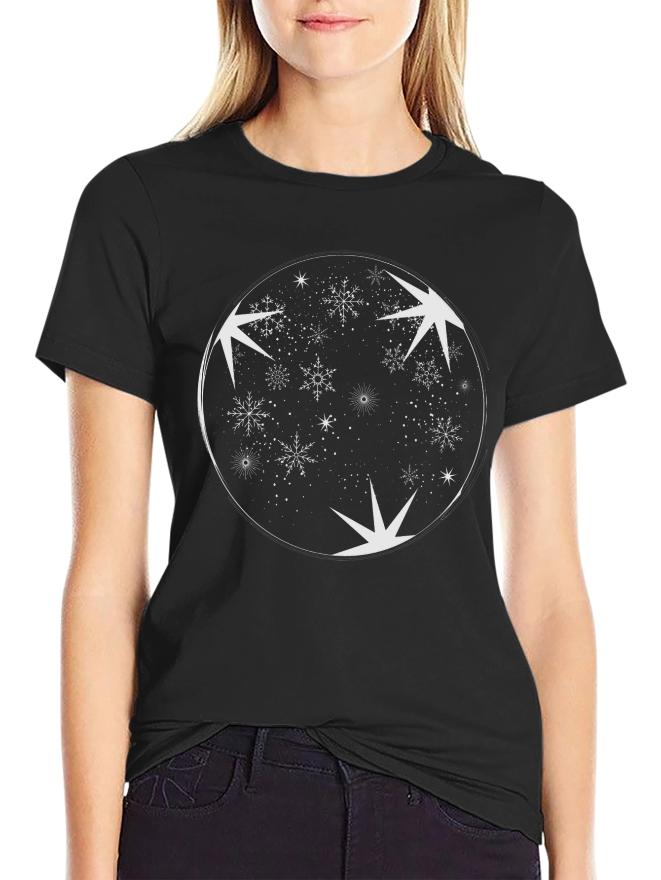 Snowflake Starry Night Black T-Shirt