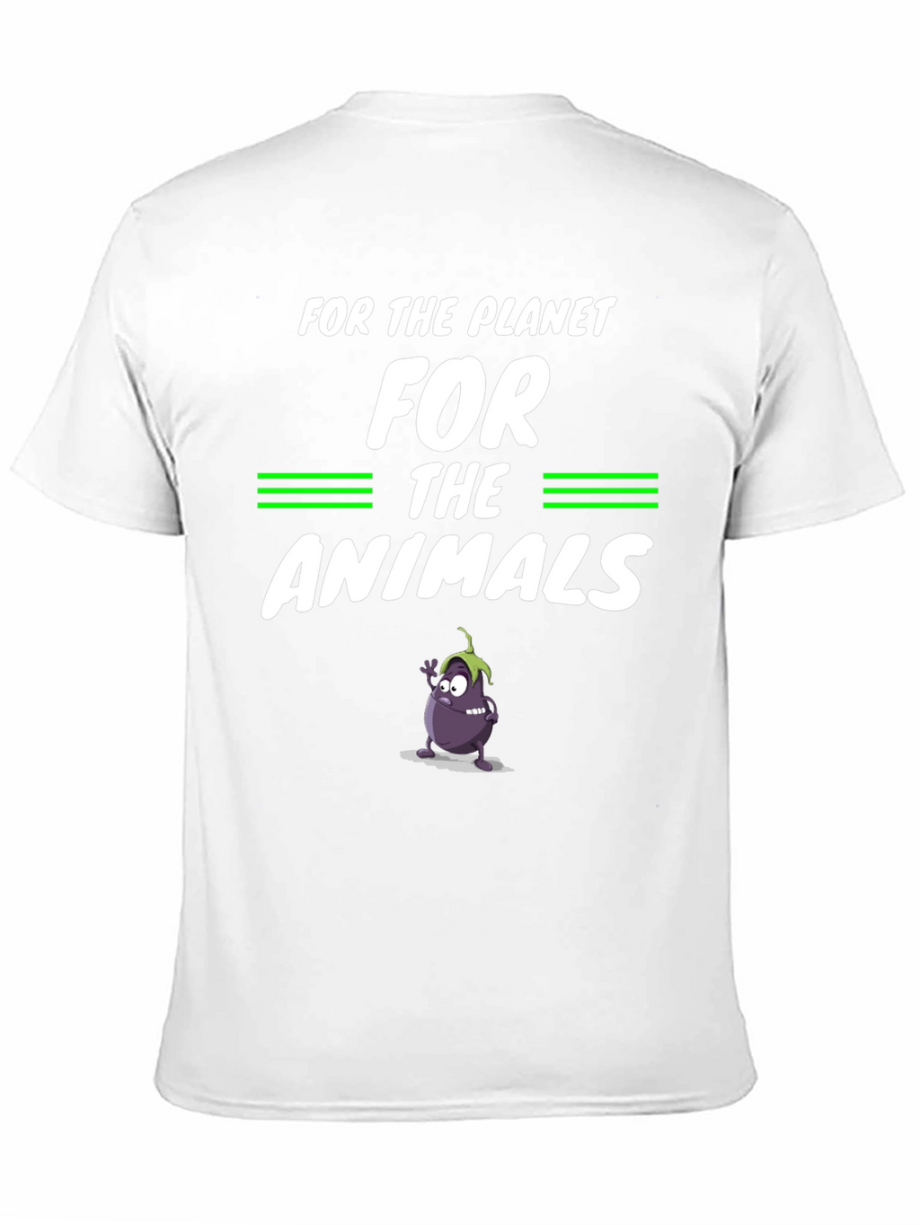 Vegan Planet Animals Cartoon Eggplant Graphic Black T-Shirt