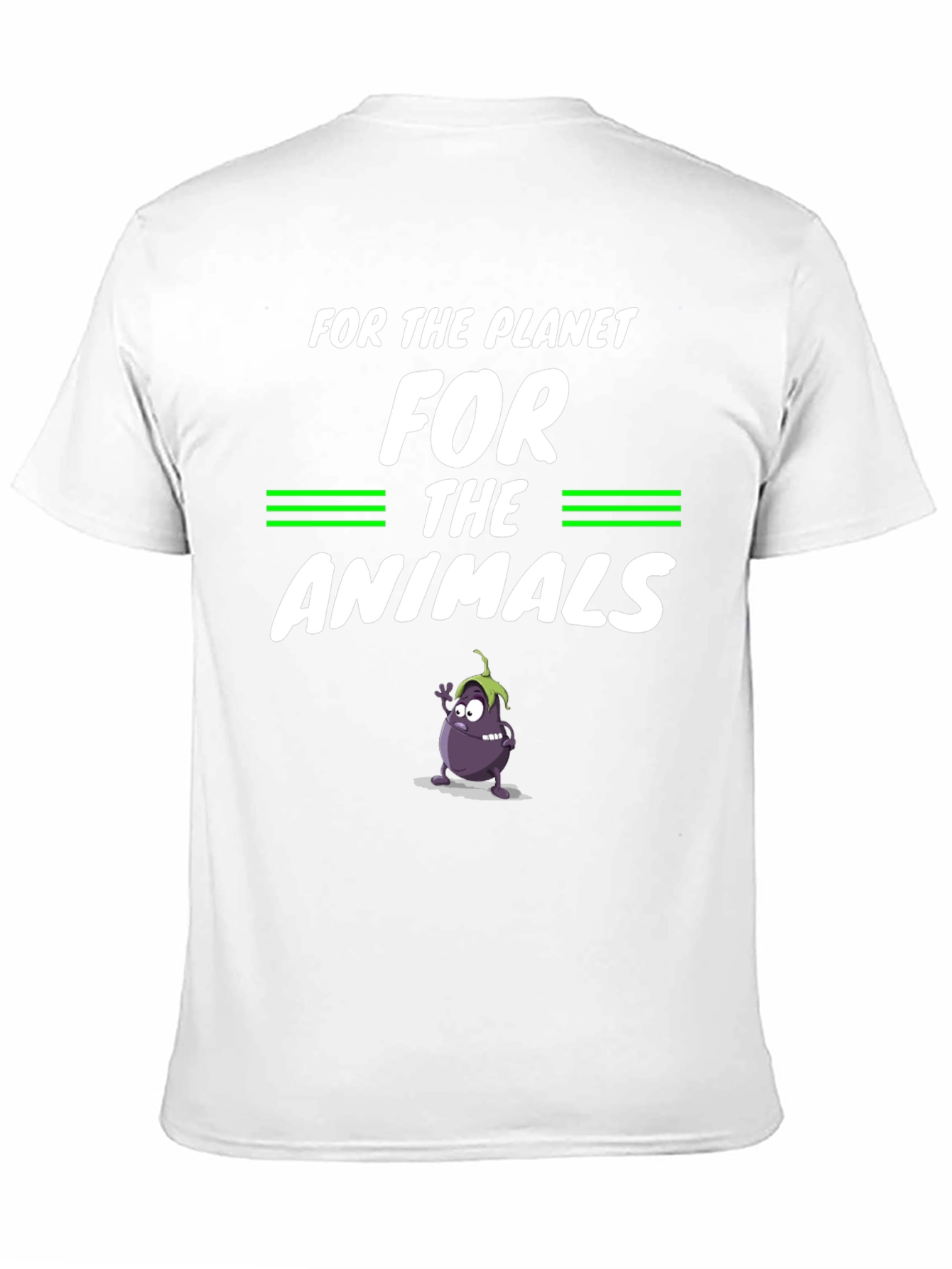 Vegan Planet Animals Cartoon Eggplant Graphic Black T-Shirt