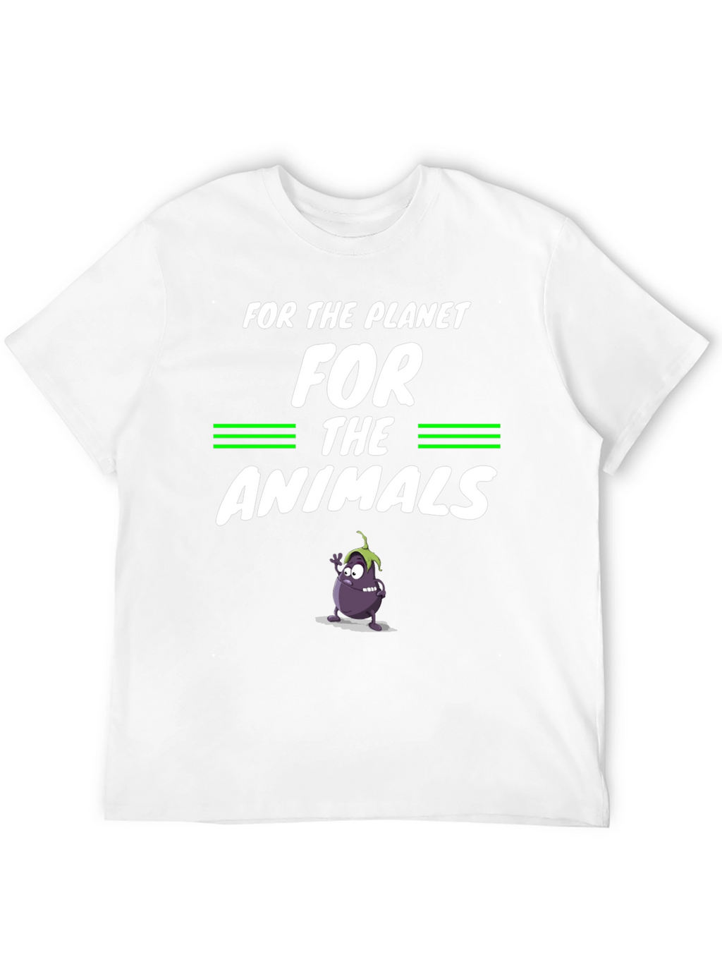 Vegan Planet Animals Cartoon Eggplant Graphic Black T-Shirt