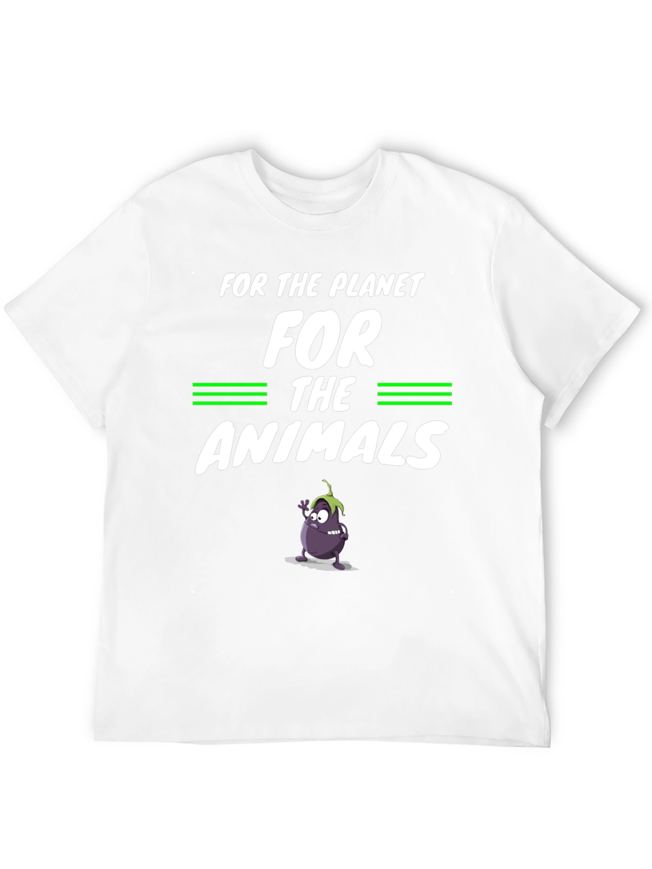 Vegan Planet Animals Cartoon Eggplant Graphic Black T-Shirt