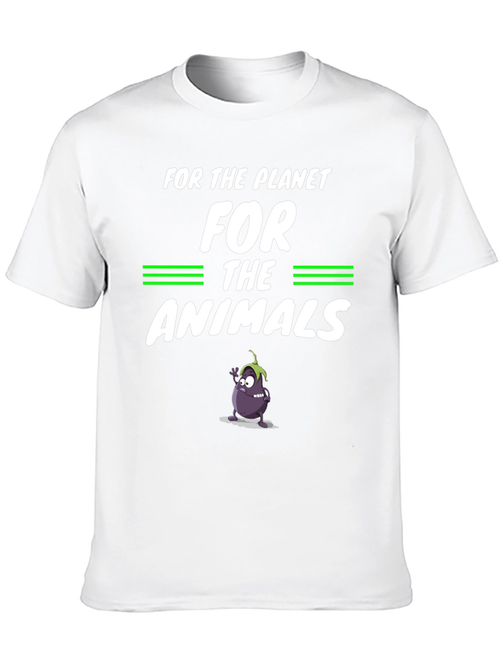 Vegan Planet Animals Cartoon Eggplant Graphic Black T-Shirt