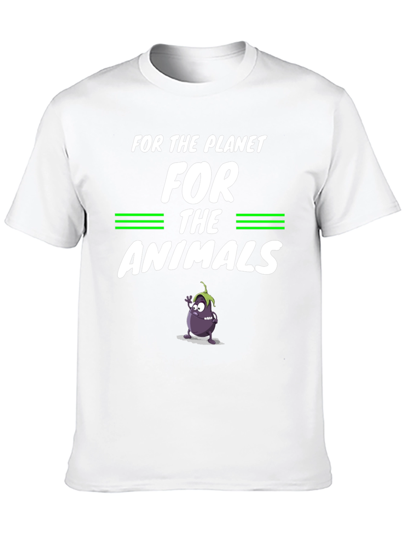 Vegan Planet Animals Cartoon Eggplant Graphic Black T-Shirt
