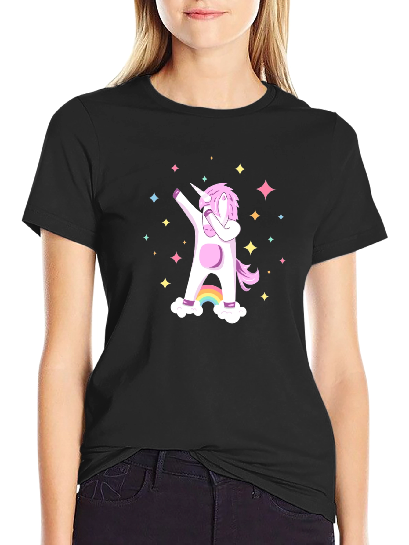 Dabbing Unicorn Graphic Tee - Black Cotton Casual Shirt
