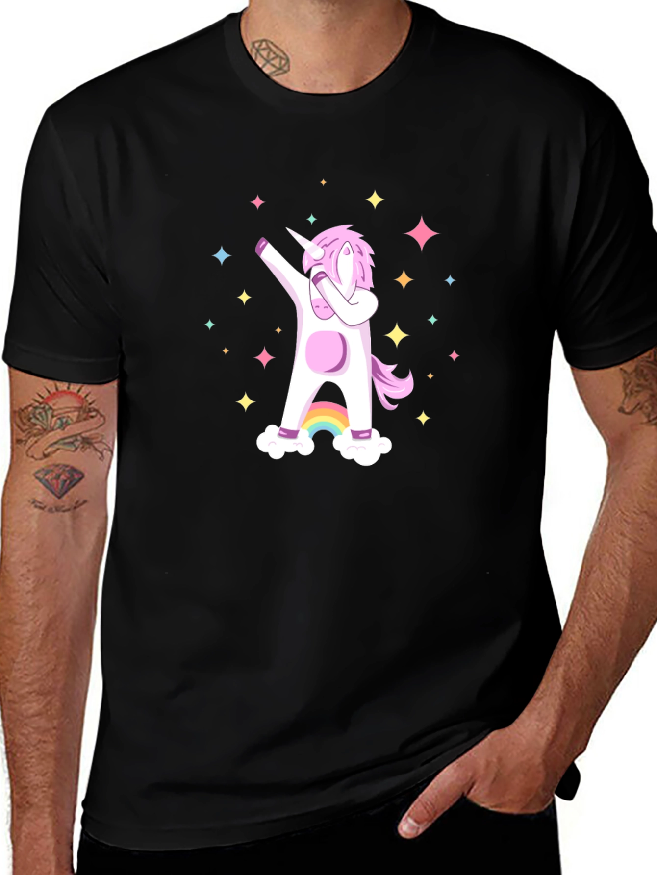 Dabbing Unicorn Graphic Tee - Black Cotton Casual Shirt