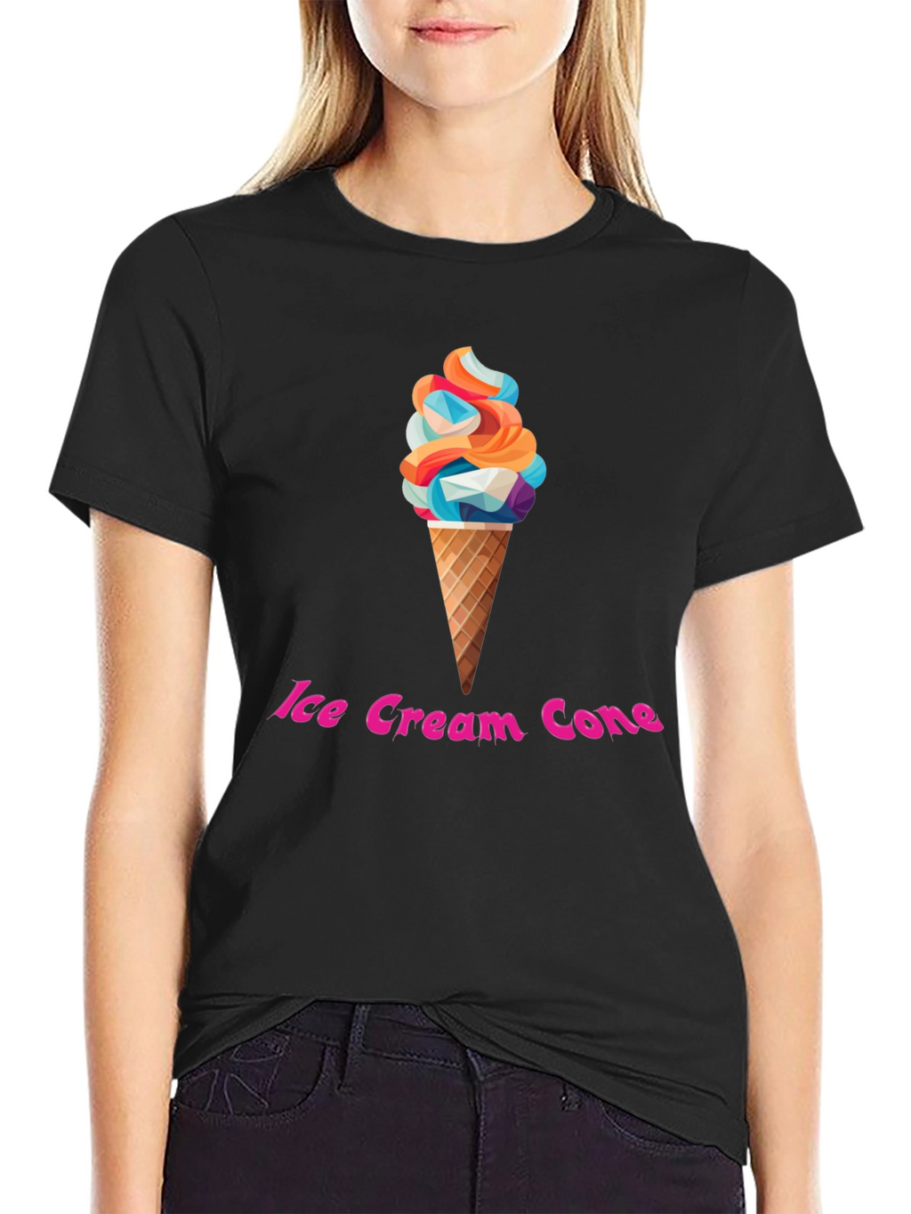 Ice Cream Cone Graphic T-Shirt - Trendy Black Tee