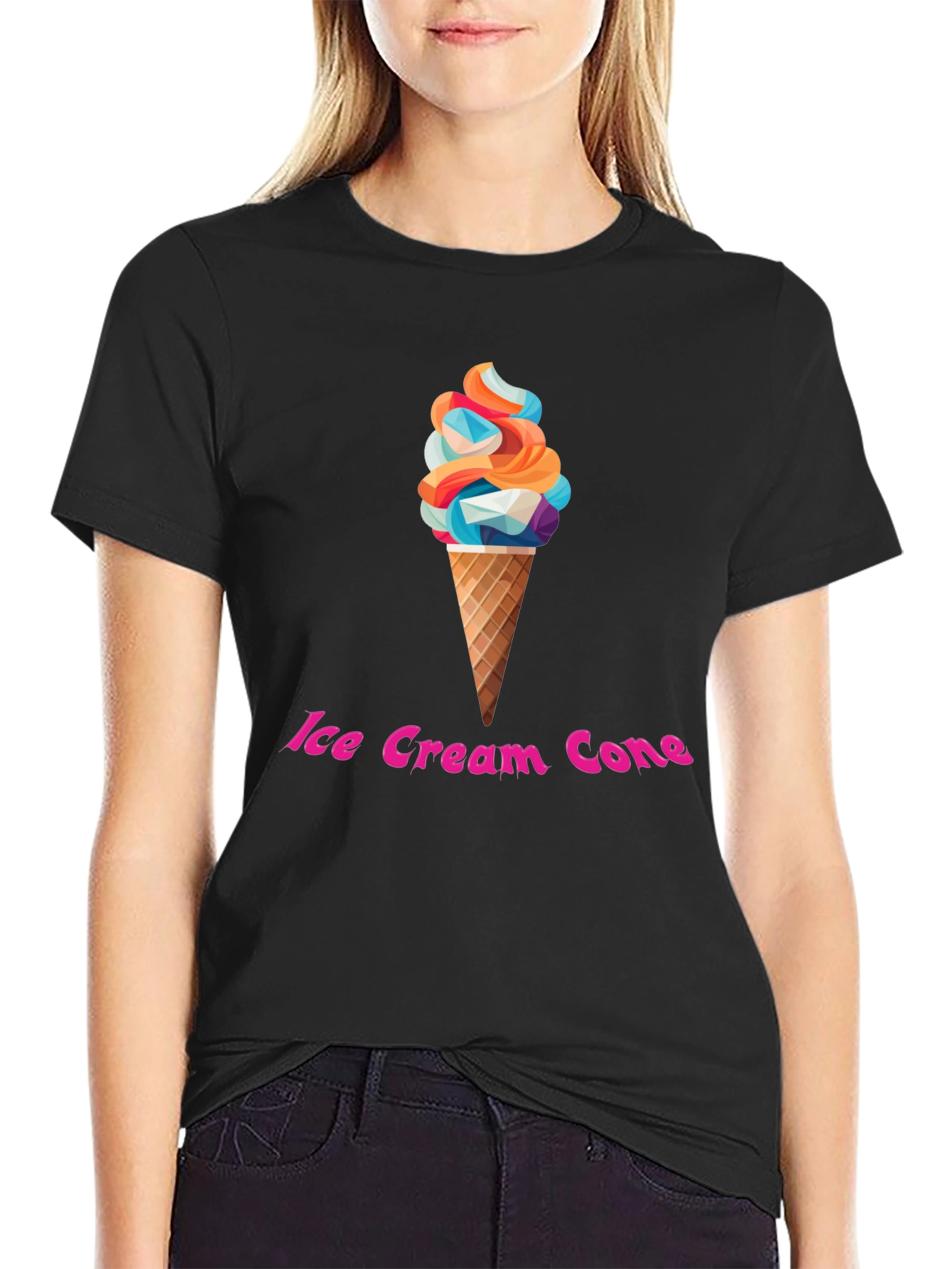 Ice Cream Cone Graphic T-Shirt - Trendy Black Tee