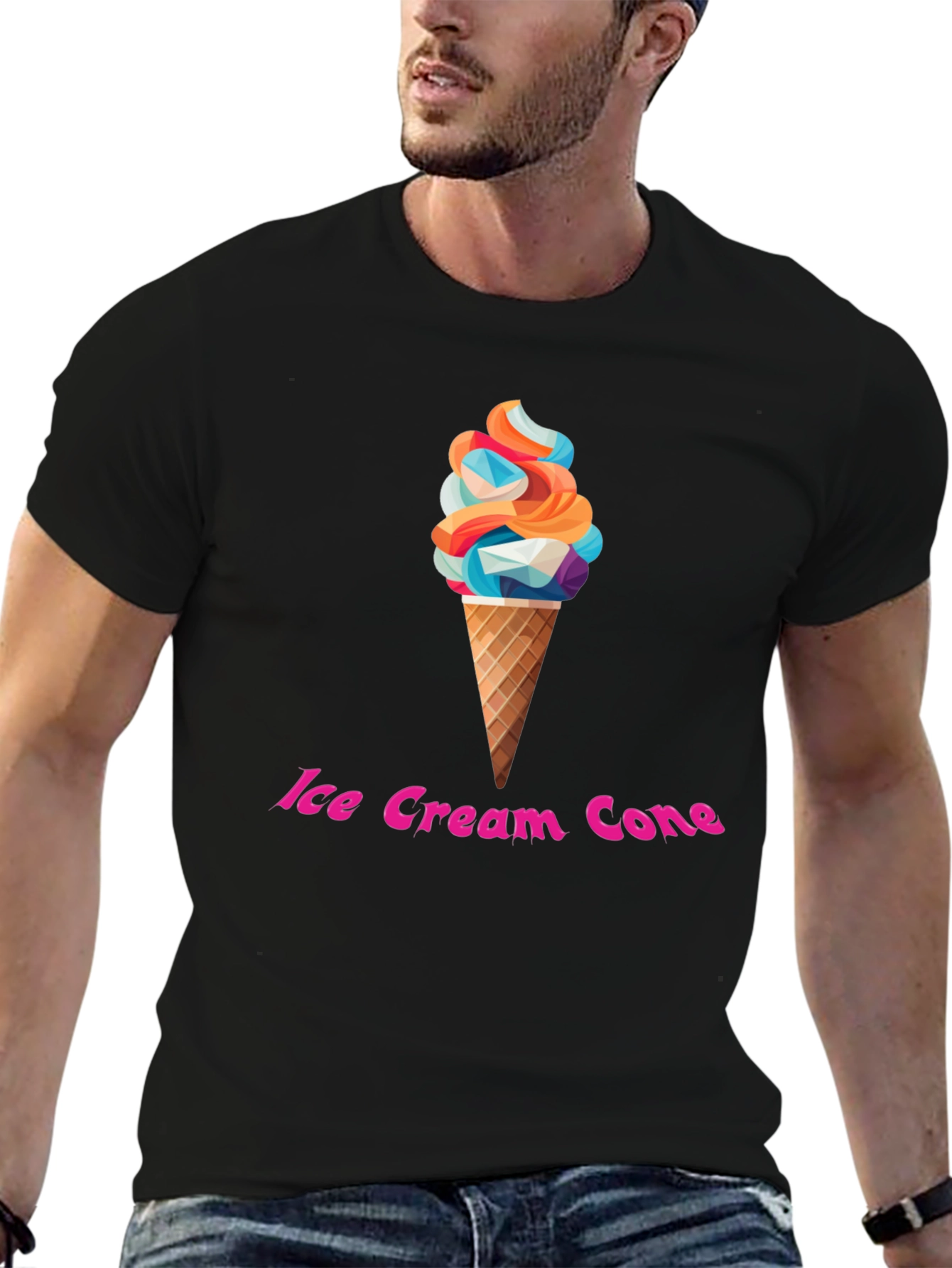 Ice Cream Cone Graphic T-Shirt - Trendy Black Tee
