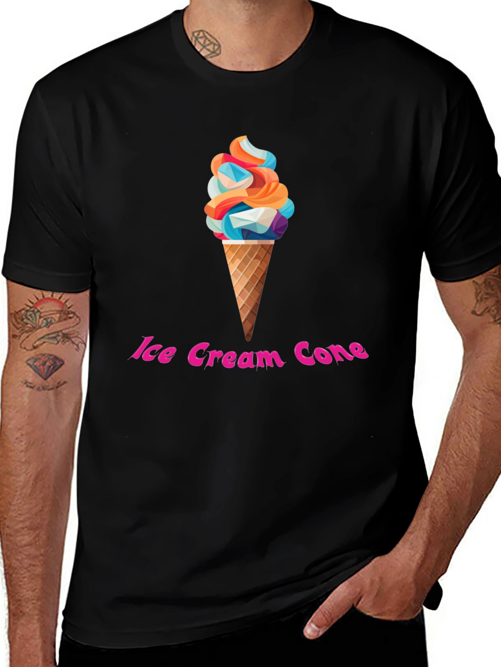 Ice Cream Cone Graphic T-Shirt - Trendy Black Tee