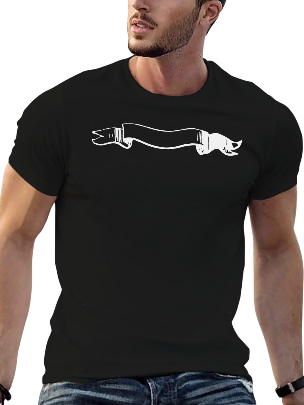 Black T-Shirt with White Banner Graphic