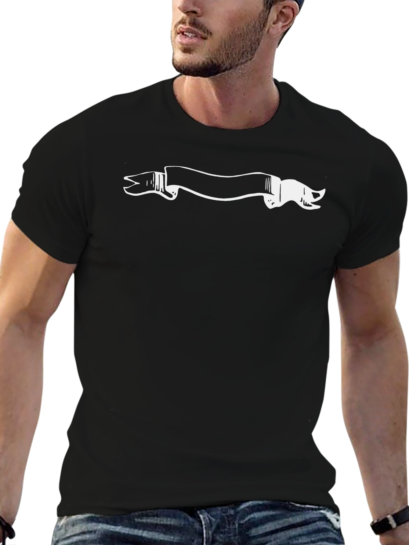 Black T-Shirt with White Banner Graphic