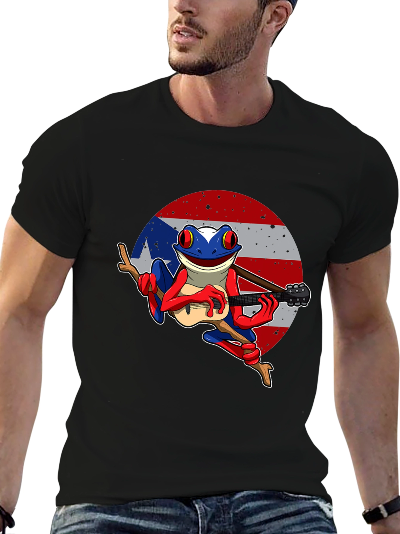 Puerto Rico Frog T-Shirt - Coqui Playing Guitar