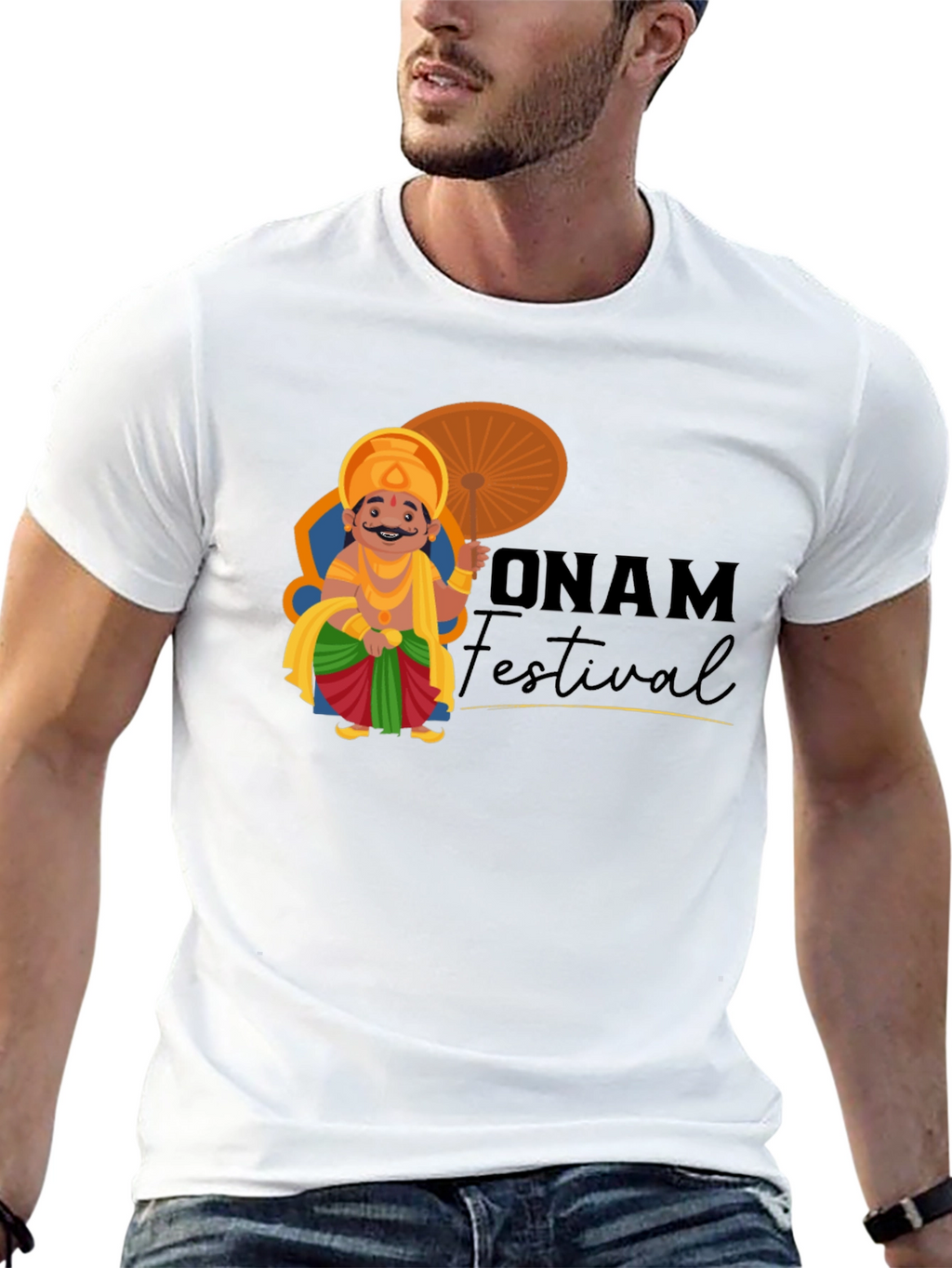 Onam Festival Graphic Tee - Black Cotton T-Shirt